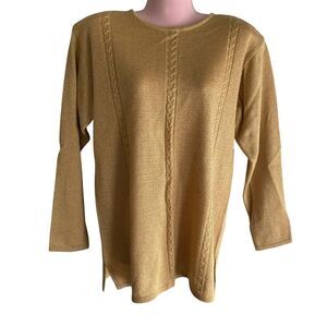 Leslie Fay Sweater Womens Small Gold Holiday Treasures Cable Knit Pullover New